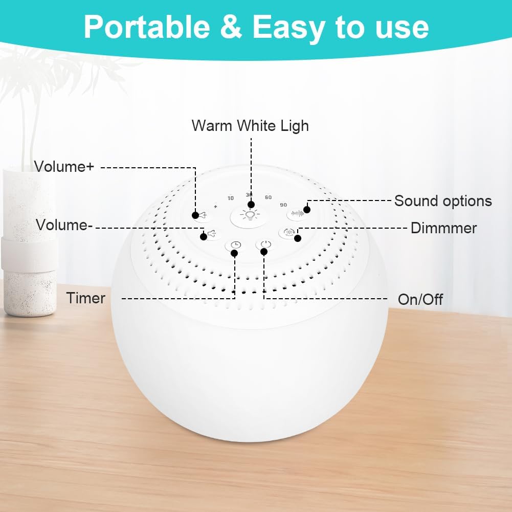 White Noise Machine, Tragbare Baby-Einschlafhilfe, Einschlafhilfe 24 Geräuschen mit 4 süssen Aufkleb