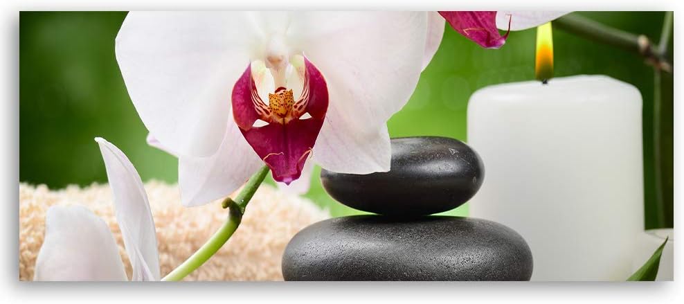 Feeby Bild auf Leinwand Orchidee Kunstdruck modern Zen Weiss 120x40 cm Leinwandbild 120x40 cm Weiss_