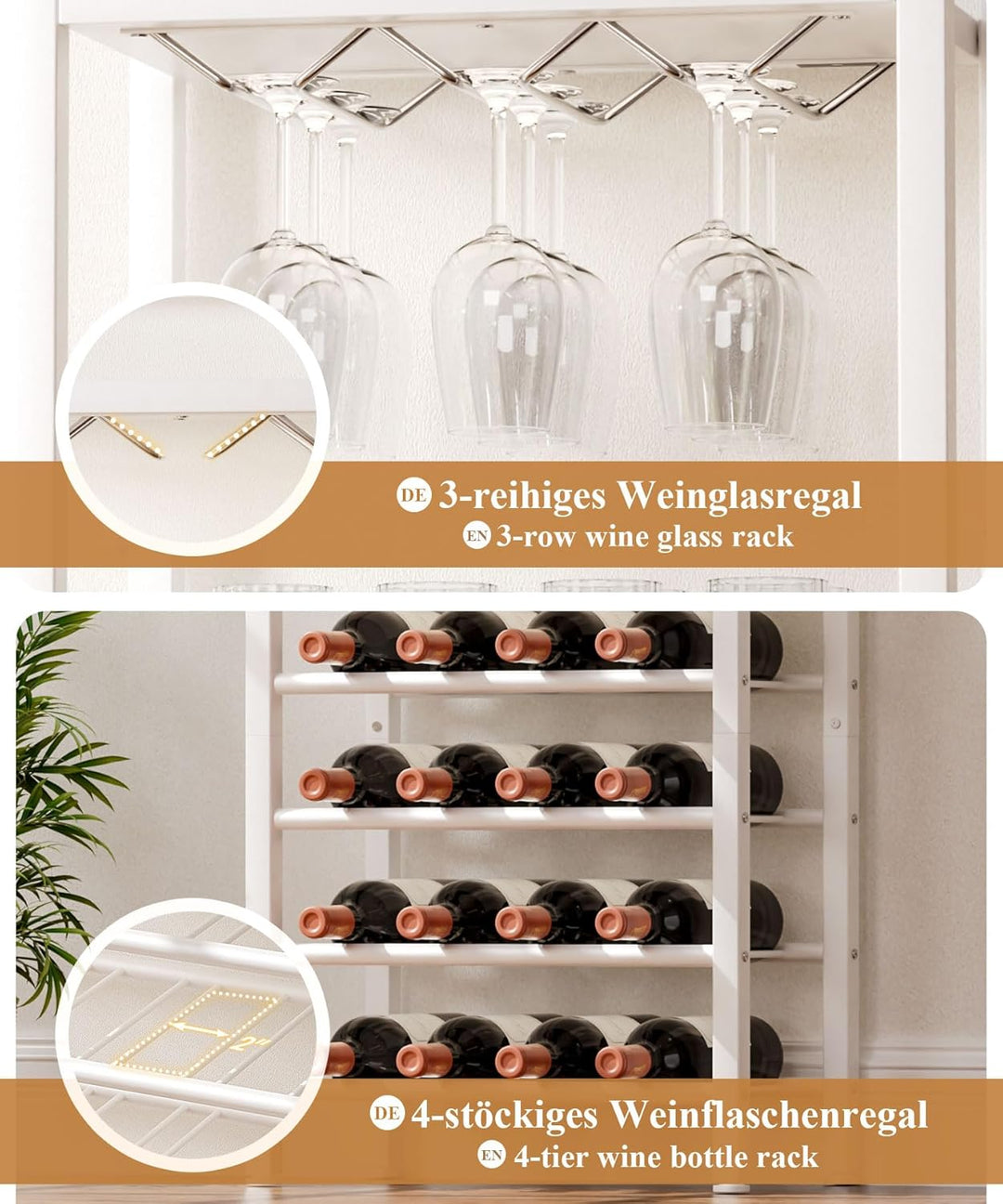 Yorbay Weinregal für 16 Flaschen, 4-Stöckiges Freistehendes Weinregal mit Glashaltere und Schublade,