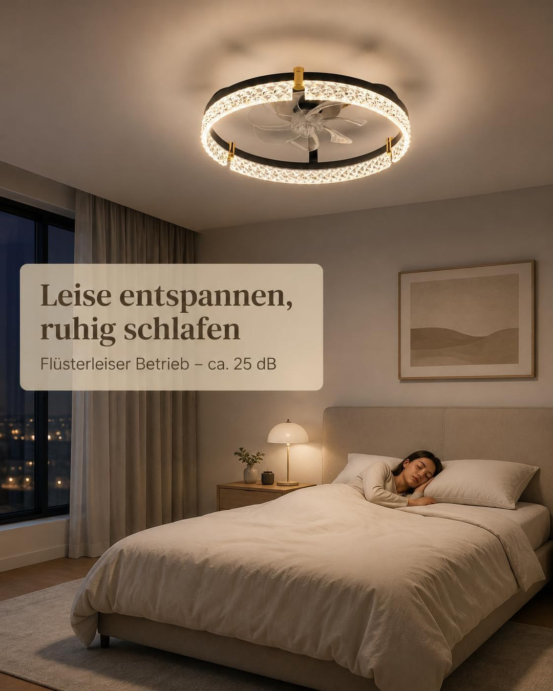 Airwit 50cm Deckenventilator mit Beleuchtung, Lampe mit Ventilator in Glasoptik, Deckenlampe mit Ven