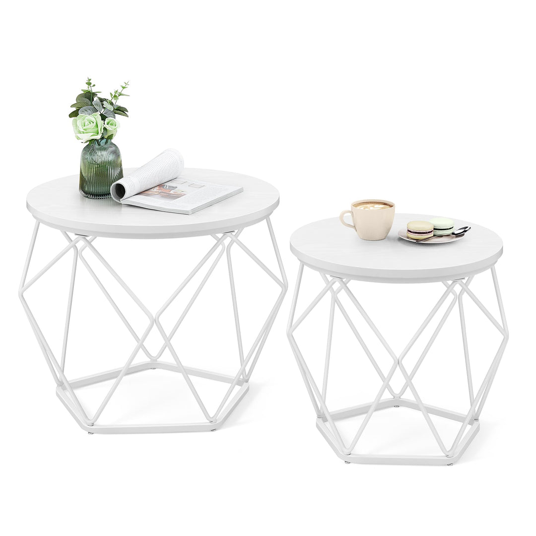 VASAGLE Couchtisch rund, 2er Set, Wohnzimmertisch, Beistelltisch, modern, abnehmbare Tischplatte, fü