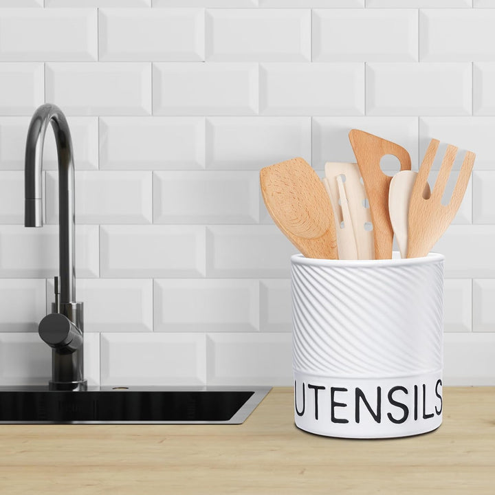Karisky Utensilhalter für Küchentheke, 6,5 "grosser Keramikutensilien -Crock mit Korkmatte, moderner