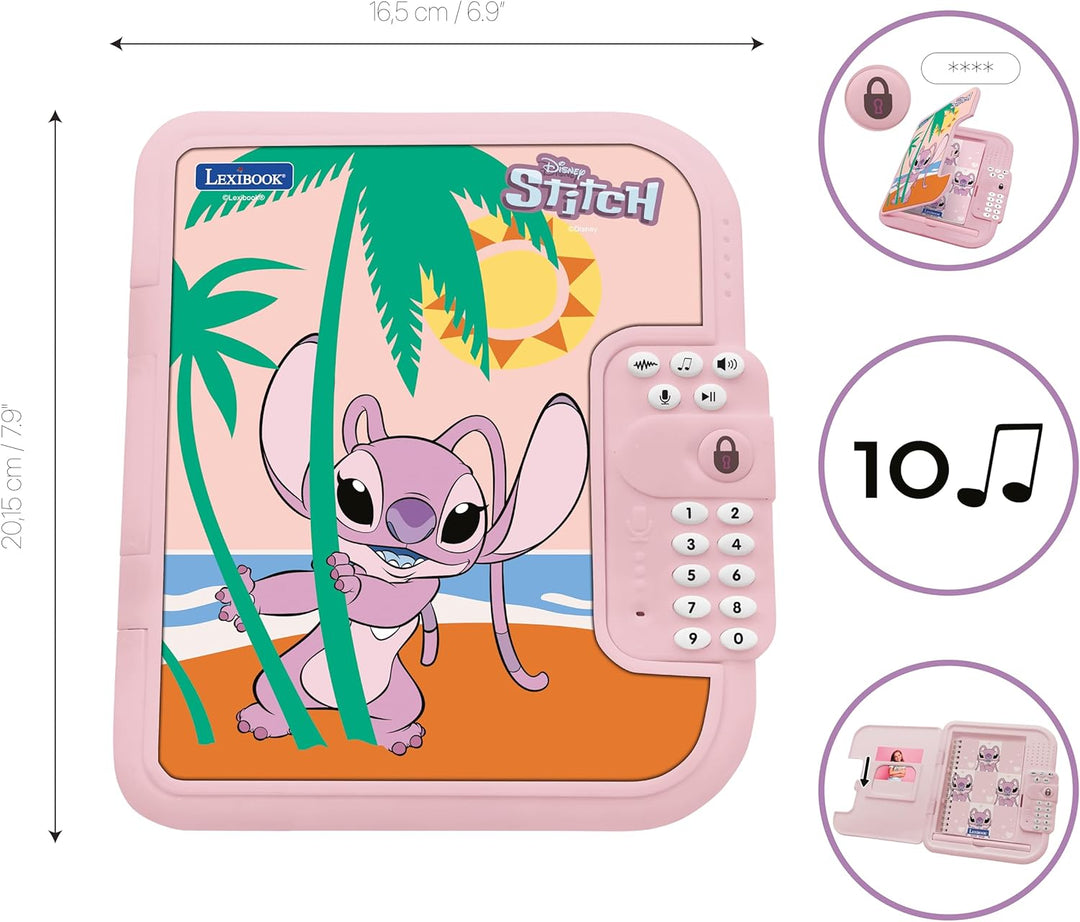 Lexibook, Disney Stitch, elektronisches Tagebuch Angel mit Stift und Notizbuch inklusive, interaktiv