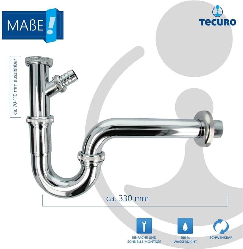 tecuro Röhrengeruchsverschluss Siphon mit Geräteanschluss für Waschbecken