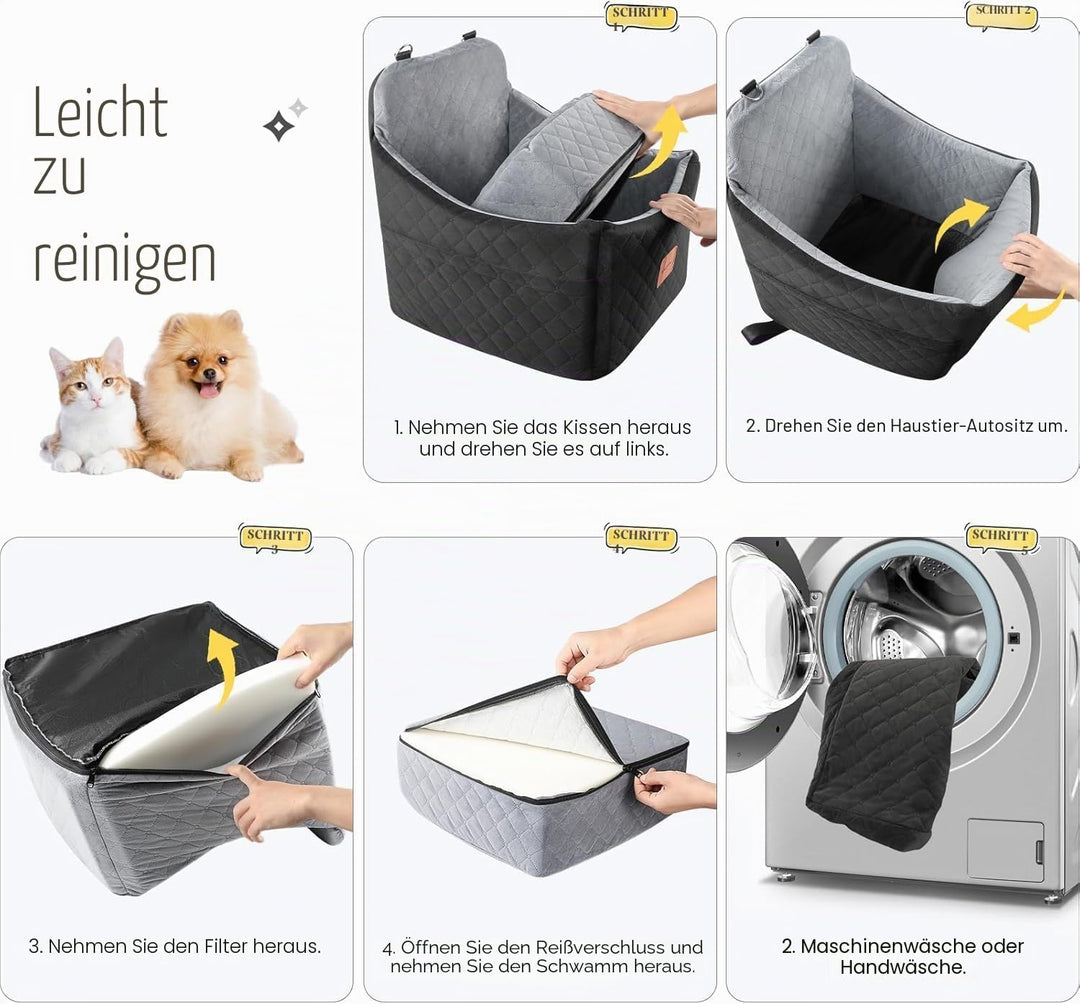 Hunde Autositz für Kleine/Mittlere Hunde, Memory-Schaum Erhöhter Hundesitz Auto, Abnehmbar & Waschba