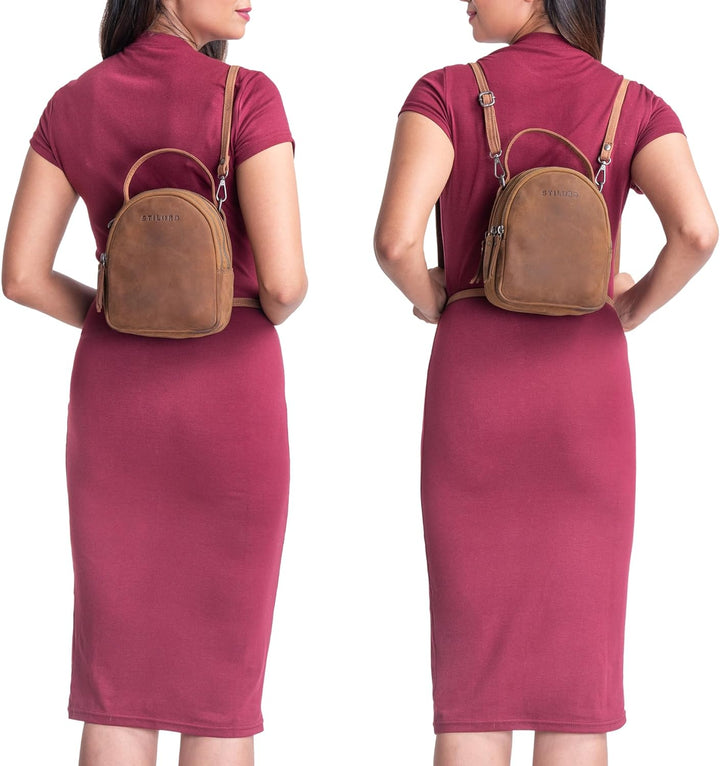 STILORD 'Stacy' Rucksack Handtasche Damen Klein Mini Daypack Lederrucksack Vintage Backpack aus Lede