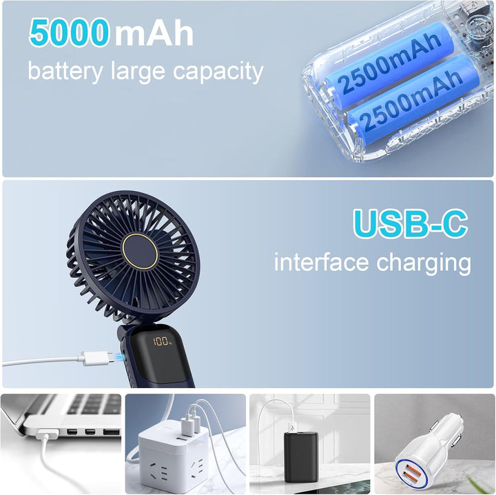 Handventilator, Tragbarer Leise Mini Ventilator, Wiederaufladbar USB Ventilator, Klein Taschenventil