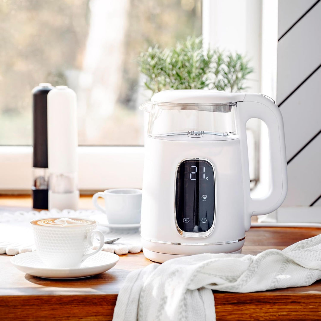 Adler Wasserkocher mit Temperatureinstellung 2200W – Wasser Kocher 1,7L mit LED-Display und Touchpan