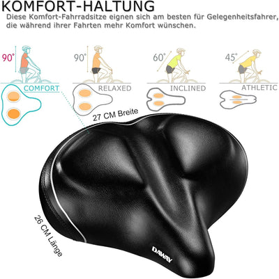 DAWAY Übergrosser Bequemer Fahrradsattel City - C40 Extra Weicher Schaum gepolstert Fahrrad Sattel f