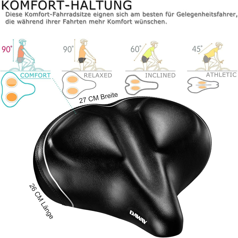 DAWAY Übergrosser Bequemer Fahrradsattel City - C40 Extra Weicher Schaum gepolstert Fahrrad Sattel f