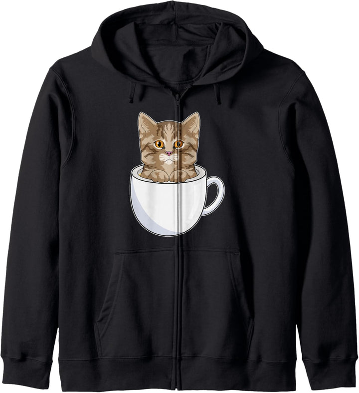 Katze Kaffee Tasse Kapuzenjacke
