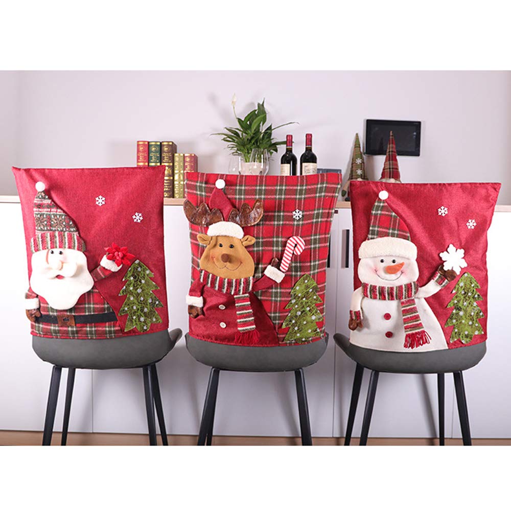 LAMF Weihnachtsstuhlhussen-Set, 6 Stück, 3D-Stuhlhussen mit Weihnachtsmann, Schneemann, Elch, Weihna