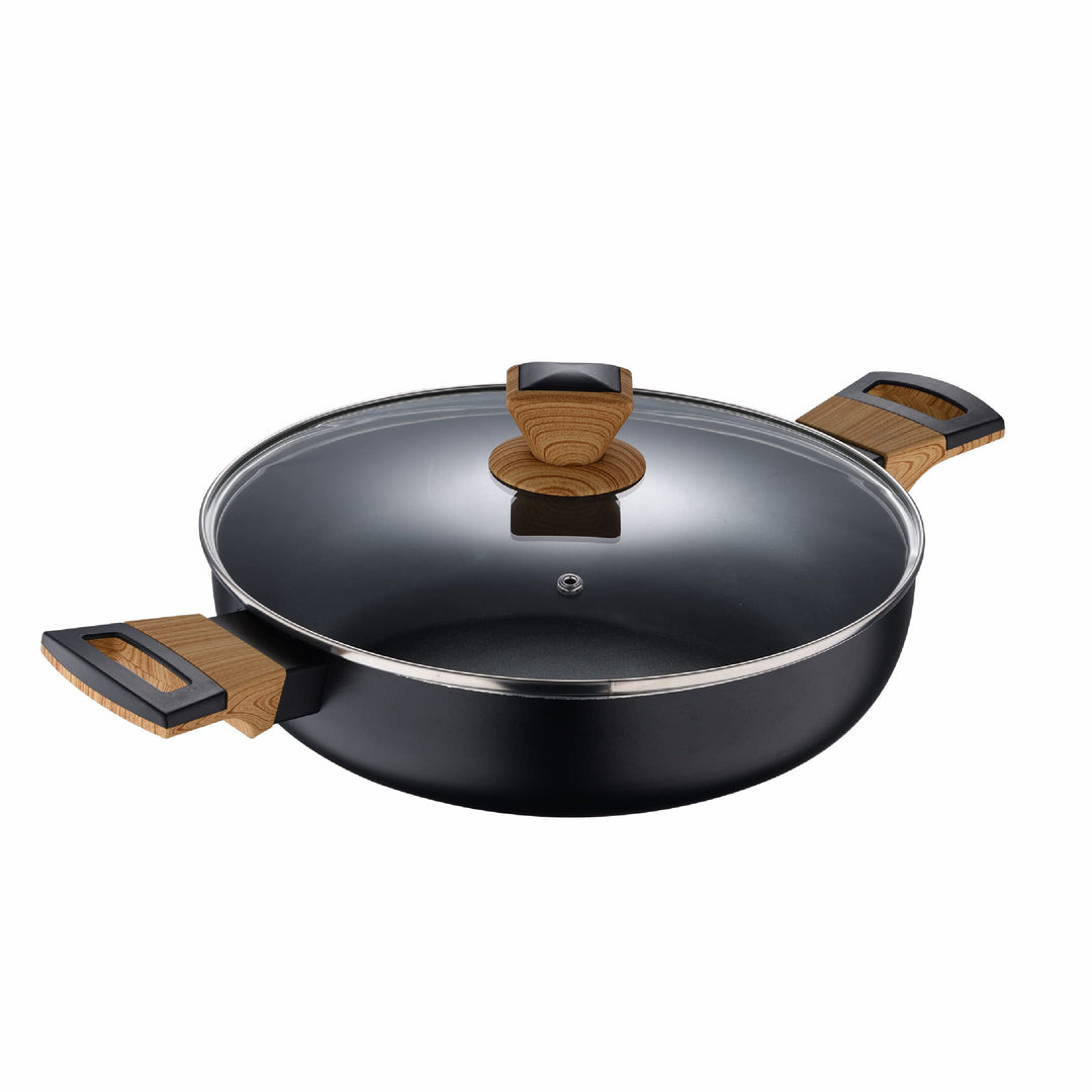 BERGNER Earth Black - Niedriges Kochen 28 cm mit Deckel - aus Aluminium gepresst mit ergonomischen H