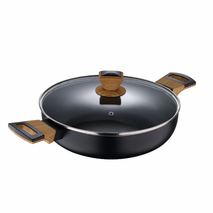 BERGNER Earth Black - Niedriges Kochen 28 cm mit Deckel - aus Aluminium gepresst mit ergonomischen H