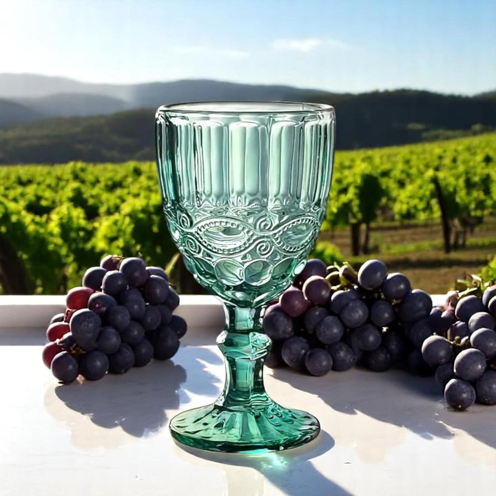 GMMH Vintage 6er-Set Farbige Weingläser Trinkgläser mit Prägung (Schleife/Türkis/250 ml) Hochzeitsgl