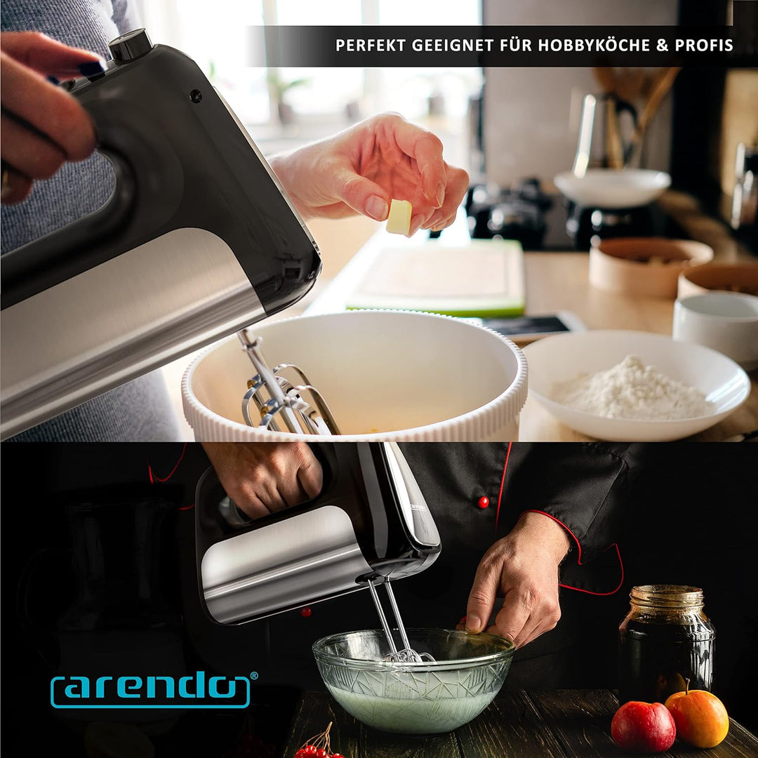Arendo - Elektrischer Handmixer Handrührer 500 W - inkl. 2 Rührbesen und 2 Knethaken aus Edelstahl –