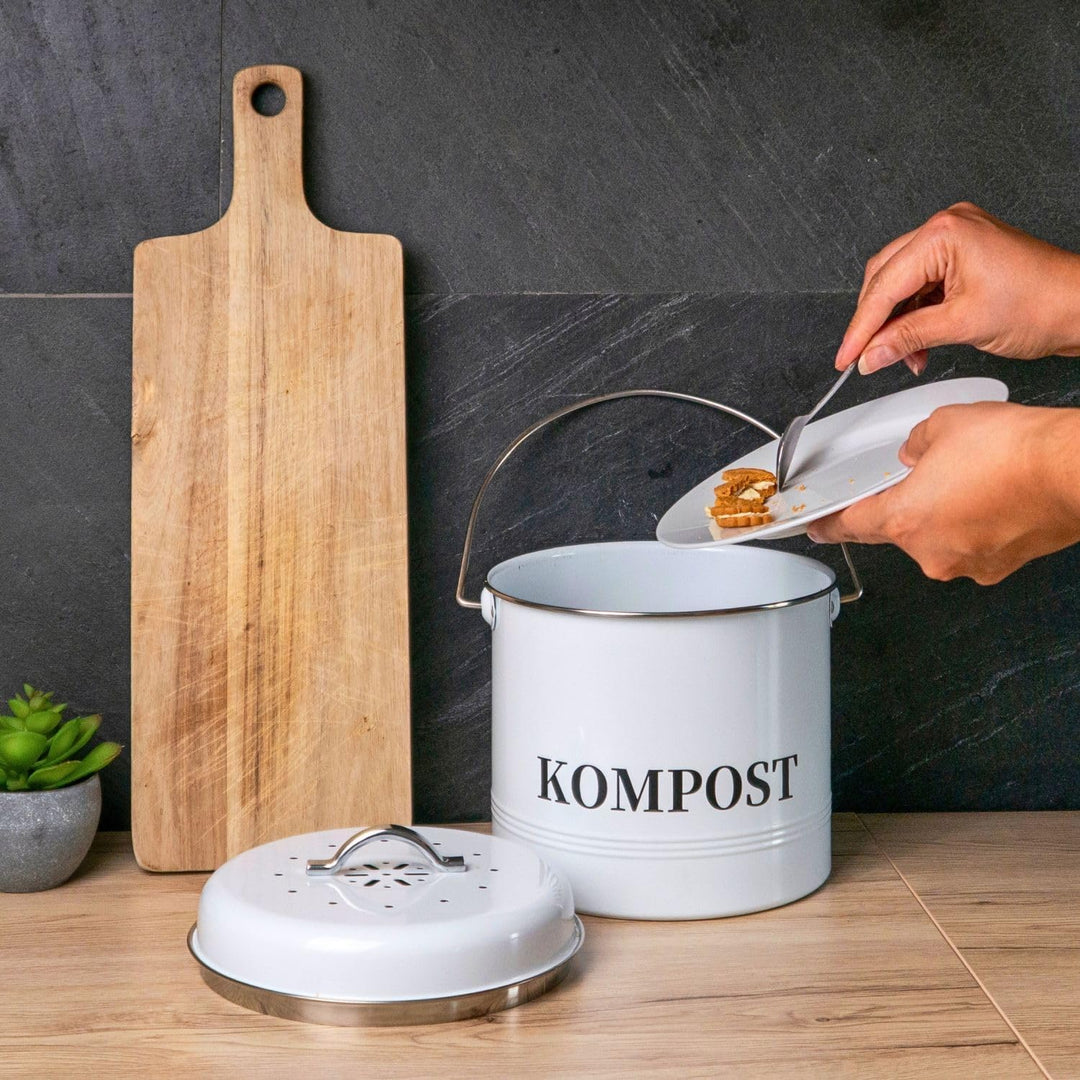 Komposteimer Biomülleimer aus Eisen für die Küche - 21.5 x 19 x 20.5 cm - 3 Liter Füllmenge - Behält
