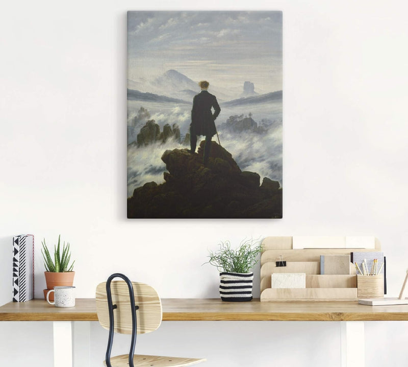 ARTland Leinwandbild Wandbild Bild auf Leinwand 60x80 cm Wanddeko Wandern Berge Wald Wolken Nebel De