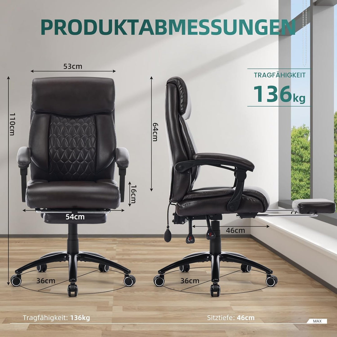 COLAMY Chefsessel Ergonomisch mit Fussstütze, Aufblasbarer Lendenstütze, 117° Kippfunktion, Gepolste