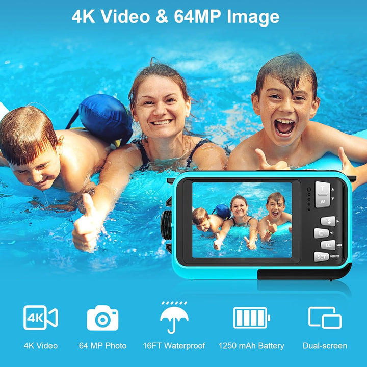 Unterwasserkamera, Yixinxin Digitalkamera wasserdichte UHD 4K 64MP Autofocus mit Einer 32GB Karte Se