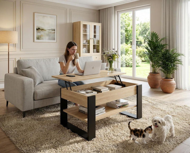 Couchtisch höhenverstellbar mit Stauraum - Couchtische - Wohnzimmertisch klappbar - höhenverstellbar