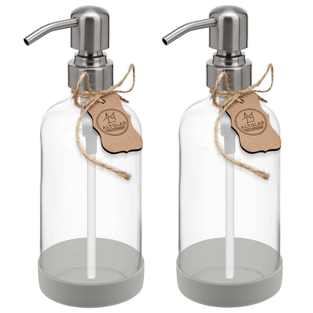ALTGLAS Seifenspender 'Sarajevo' - Doppel Set Dusch Spender aus Klar Glas Flasche mit Silikon Unters