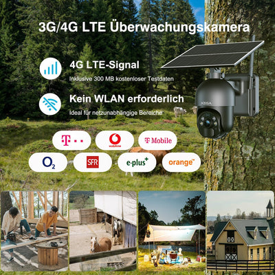 Xega 3G/4G LTE Überwachungskamera Aussen mit SIM Karte Kabellos Solar PTZ IP Kamera Outdoor mit 2K F