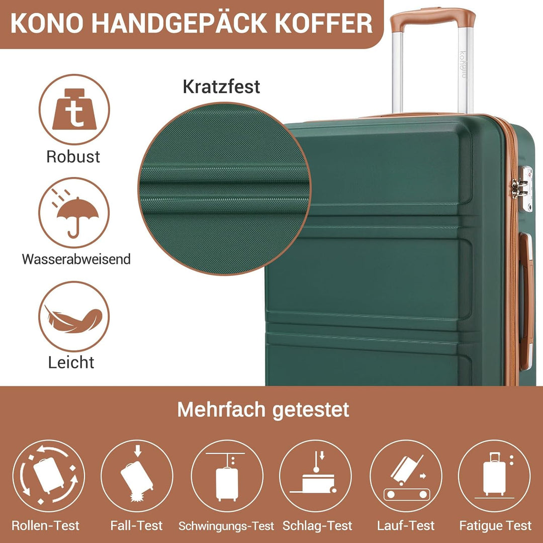 KONO Koffer Trolley Reisekoffer aus ABS+PC – Leichter Hartschalenkoffer mit 4 Zwillingsrollen und TS