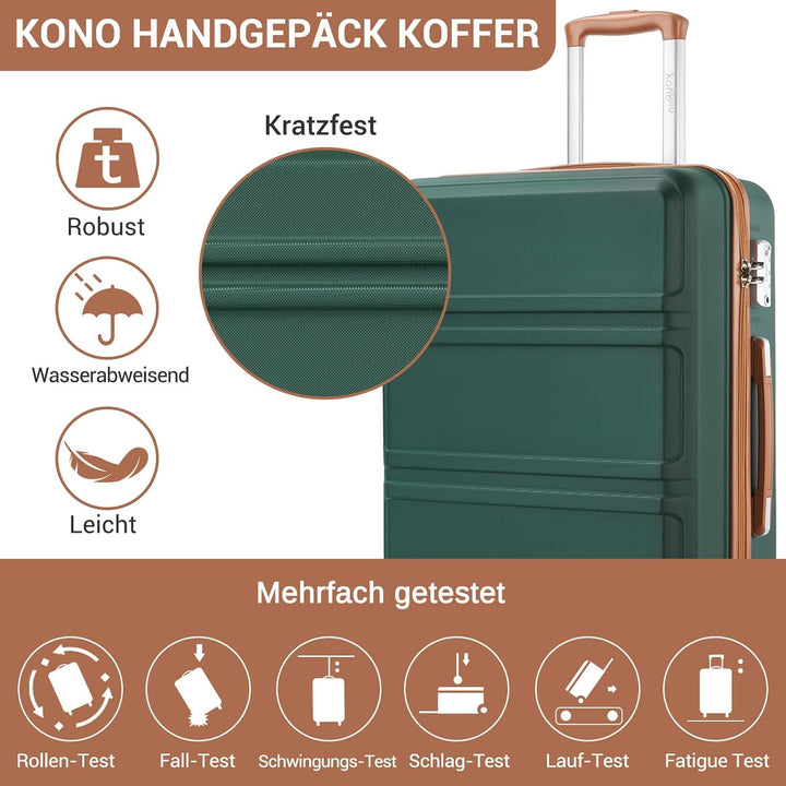 KONO Koffer Trolley Reisekoffer aus ABS+PC – Leichter Hartschalenkoffer mit 4 Zwillingsrollen und TS