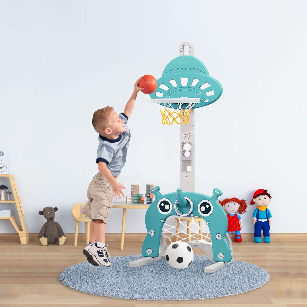 Kinder Basketballkorb Stand Set mit Basketball Fussball Ring Werfen Golfspiel | 4 in1 Sport-Aktivitä