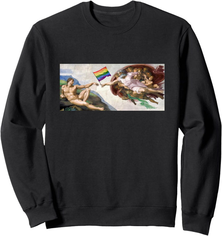 Michelangelo malt die Erschaffung Adams mit LGBTQ-Flagge Sweatshirt