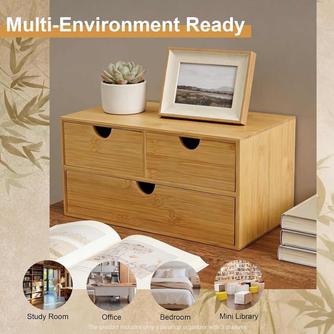 Bambus Schreibtisch Organizer mit 3 Schubladen, Bambus Schubladenbox Desktop Organizer für Büro, Hau