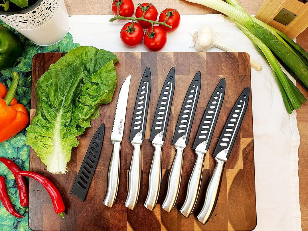 Svensbjerg Steakmesser-Set, Wellenschliff, Edelstahl Steakmesser, Pizzamesser, Grillmesser, 6-teilig