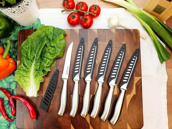 Svensbjerg Steakmesser-Set, Wellenschliff, Edelstahl Steakmesser, Pizzamesser, Grillmesser, 6-teilig