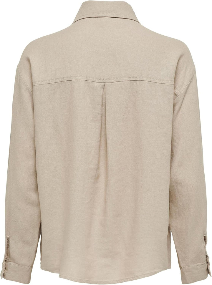 ONLY Hemd Bluse Basic Langarm Business Web Shirt Oversize Classic Leinen Oberteil ONLCARO S Oxford T