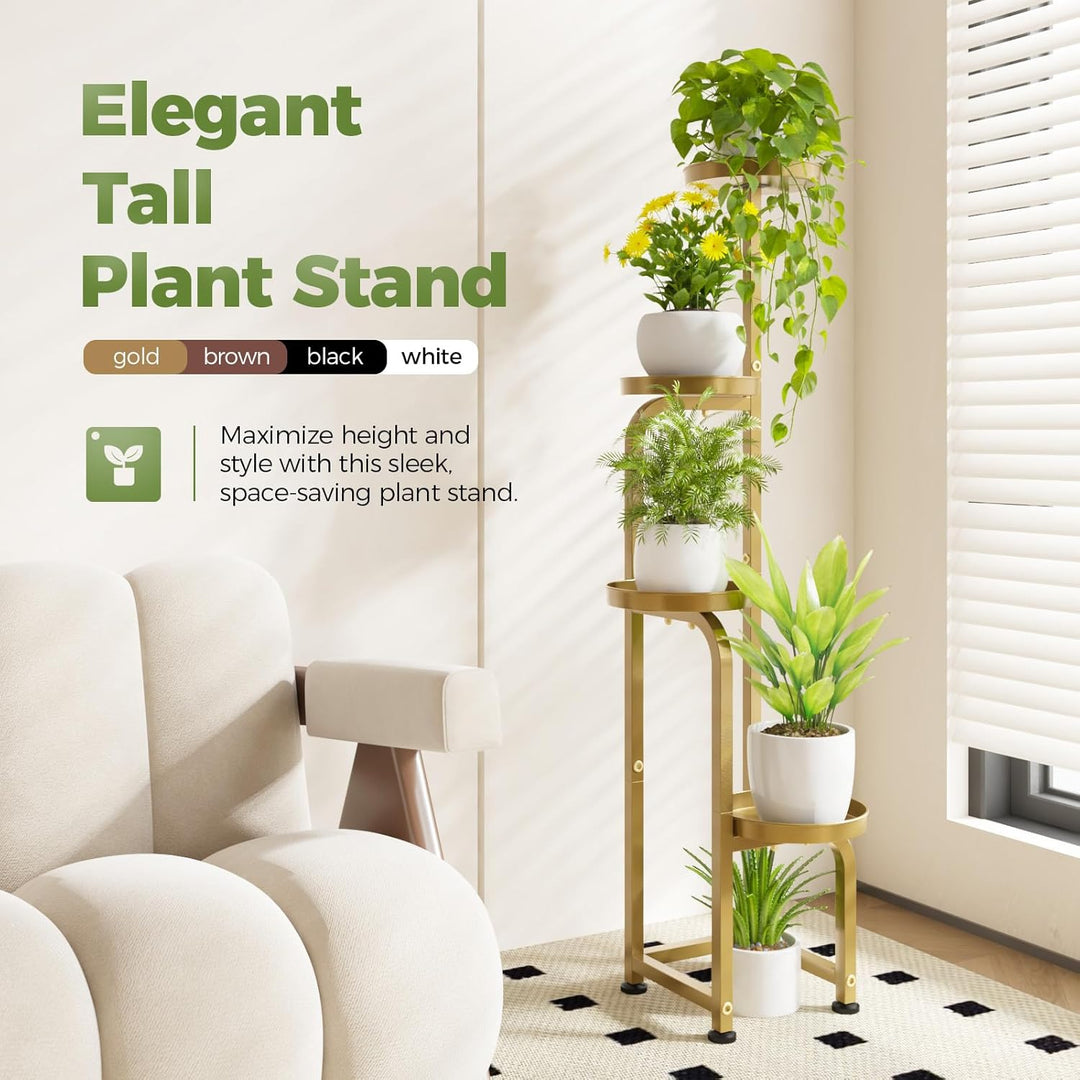 Bamworld Blumenständer Metall Golden Pflanzenständer Blumentreppe Indoor 4 Etagen robustes Pflanzenr