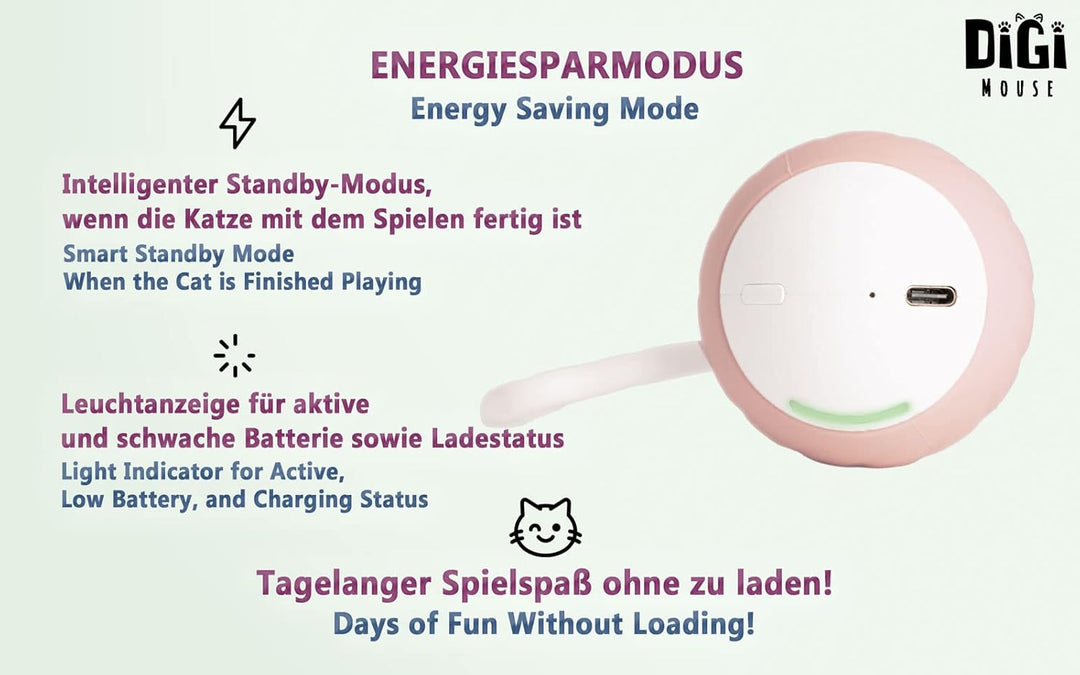 DigiMouse Interaktives Katzenspielzeug mit Sprachaktivierung & 4 Ersatzfedern & Katzenminze - Elektr