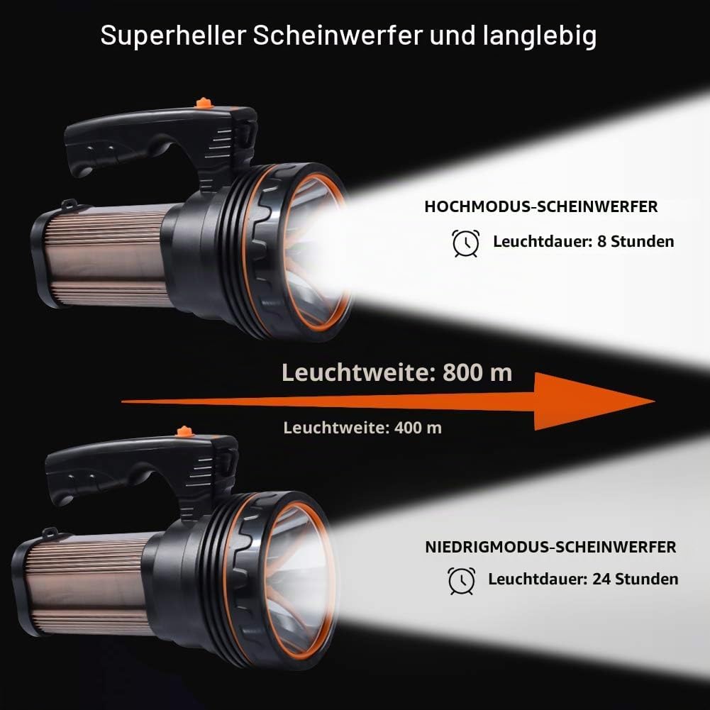 AF-WAN LED Taschenlampe Wiederaufladbar LED Handscheinwerfer 6000 Lumens,CREE Handlampe 9000mAh Supe