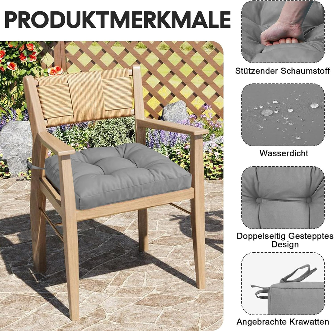 2er Set Sitzkissen Outdoor wasserdicht 40x40x8 cm – UV-beständige Polster für Gartenstühle, Terrasse