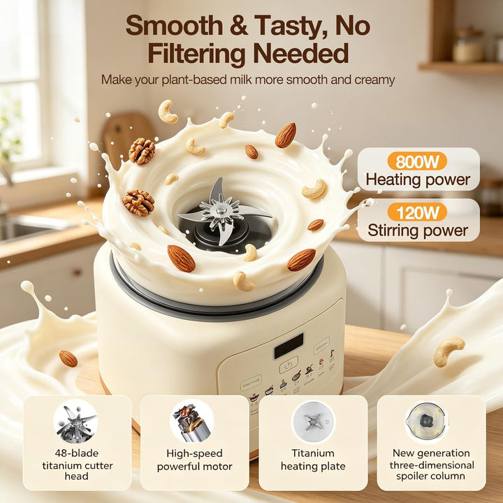 10 in 1 Nussmilchmaschine, 1800ML Pflanzenmilchbereiter & Sojamilchmaschine, Touch Display, Warmhalt
