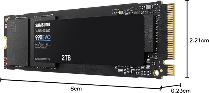 Samsung 990 EVO NVMe M.2 SSD 2 TB, PCIe 4.0 x4 / PCIe 5.0 x2, NVMe 2.0 (2280), 5.000 MB/s Lesen, 3.2
