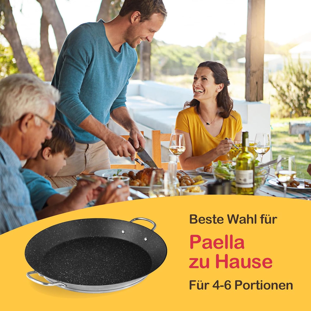 ROSSETTO Paella Pfanne 36 cm, hochwertiger 18/10 Edelstahl, für 6 Personen, Professionelle Robuste P