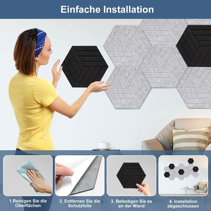 Fiqops 18er Hexagon Akustikpaneele Selbstklebend Akustikplatten Schwarz Hohe Dichte Schallabsorber P