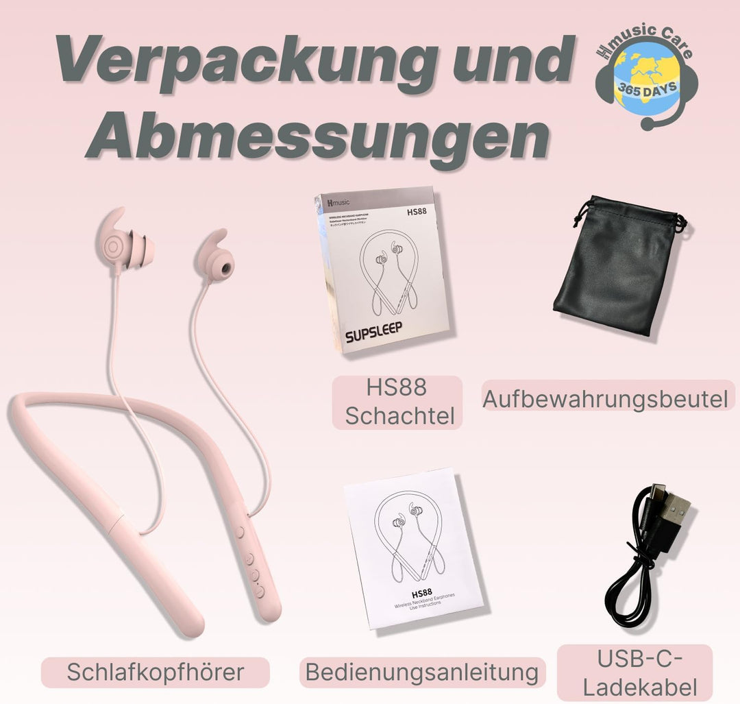 Hmusic HS88 Bluetooth Schlaf Kopfhörer für Seitenschläfer, Schlafmodus, Flache/dünne geräuschblockie