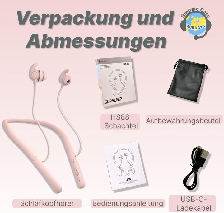 Hmusic HS88 Bluetooth Schlaf Kopfhörer für Seitenschläfer, Schlafmodus, Flache/dünne geräuschblockie