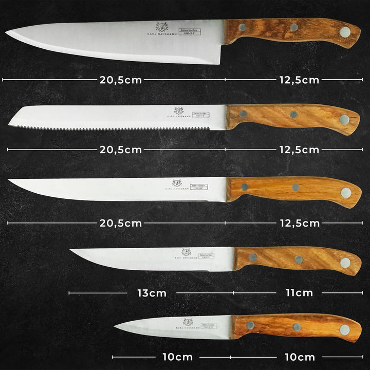 Messerblock mit Messer-Set - 6 teilig, Küchenmesser Set Edelstahl ink. Kochmesser, Brotmesser, Schäl