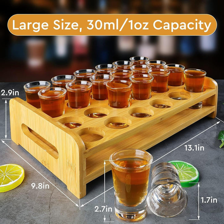 Schnapsglas-Set, 24 Stück, 30 ml, Schnapsglas-Halter, dicker Boden, klares Glas für Party, Club, Bar