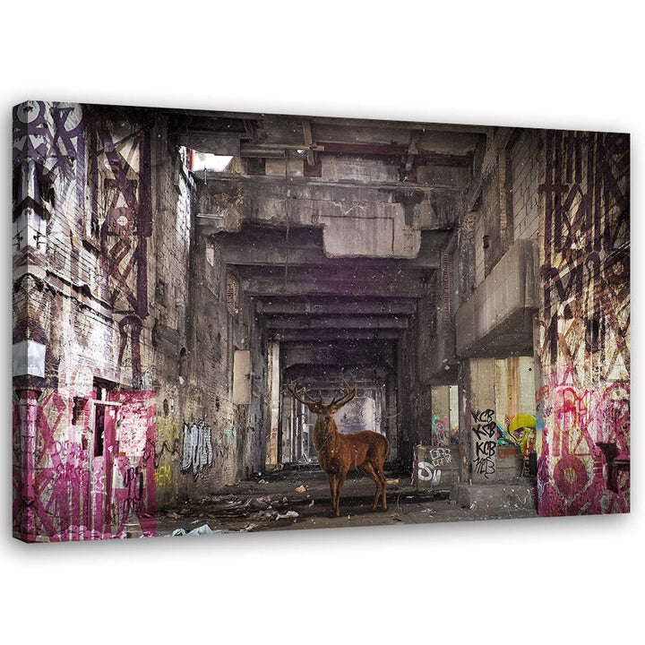 Feeby Bild auf Leinwand Hirsch Tier Graffiti 60x40 cm 1Teilig Wohnzimmer Schlafzimmer Modern Bilder