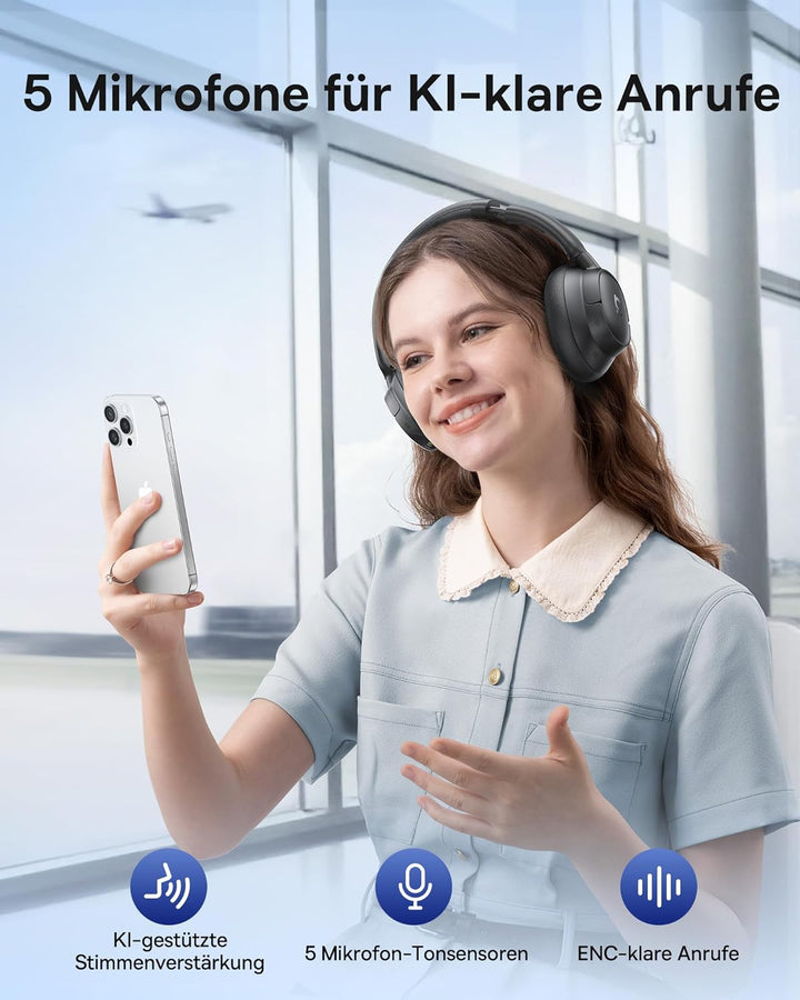 Baseus EH10 NC Bluetooth Kopfhörer mit -45dB Hybrid Active Geräuschisolierung, Over-Ear Kopfhörer mi