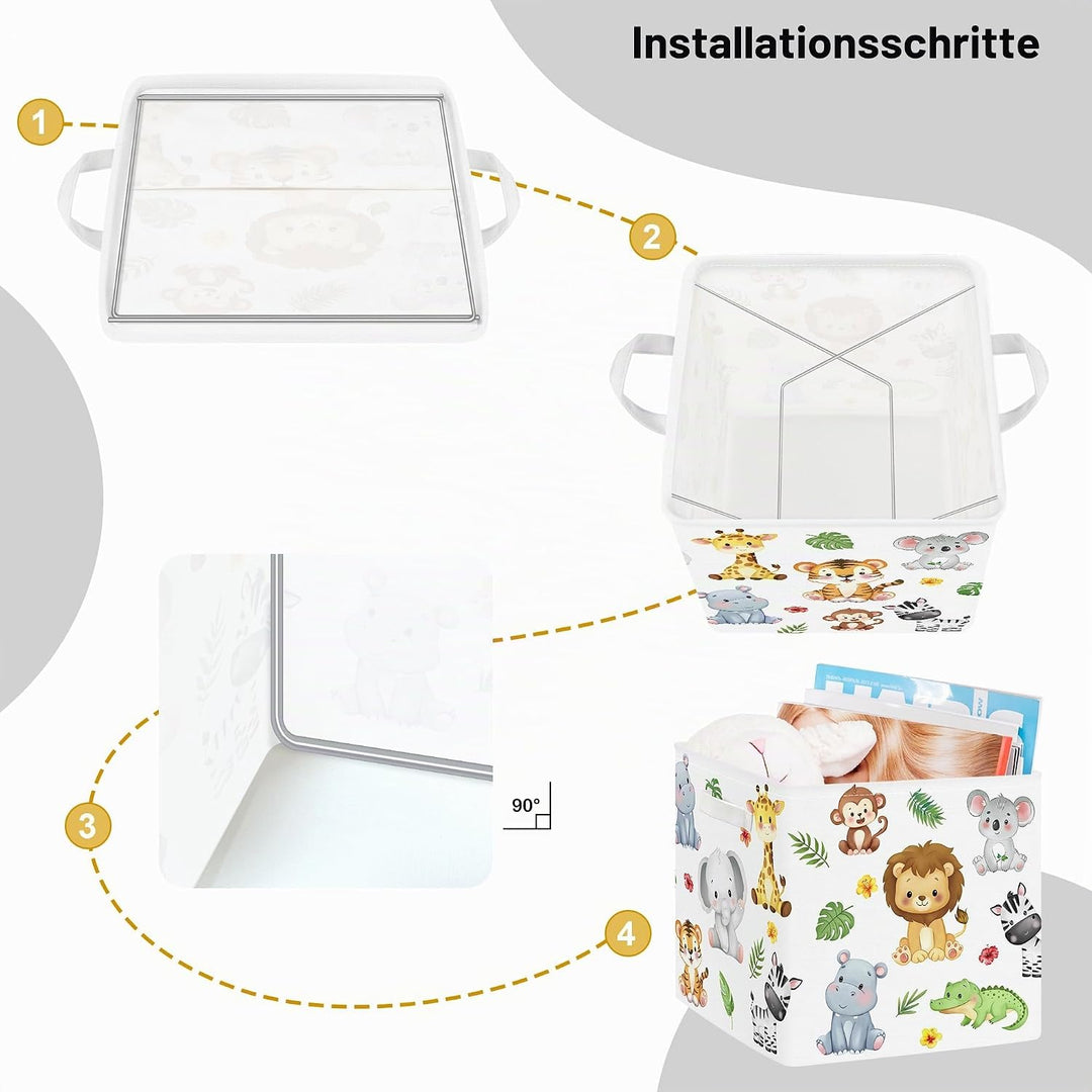 30cm Aufbewahrungsbox 3 Stück Waldtiere Aufbewahrungskorb Kinder Faltbar Löwe Giraffe Elefant Aufbew
